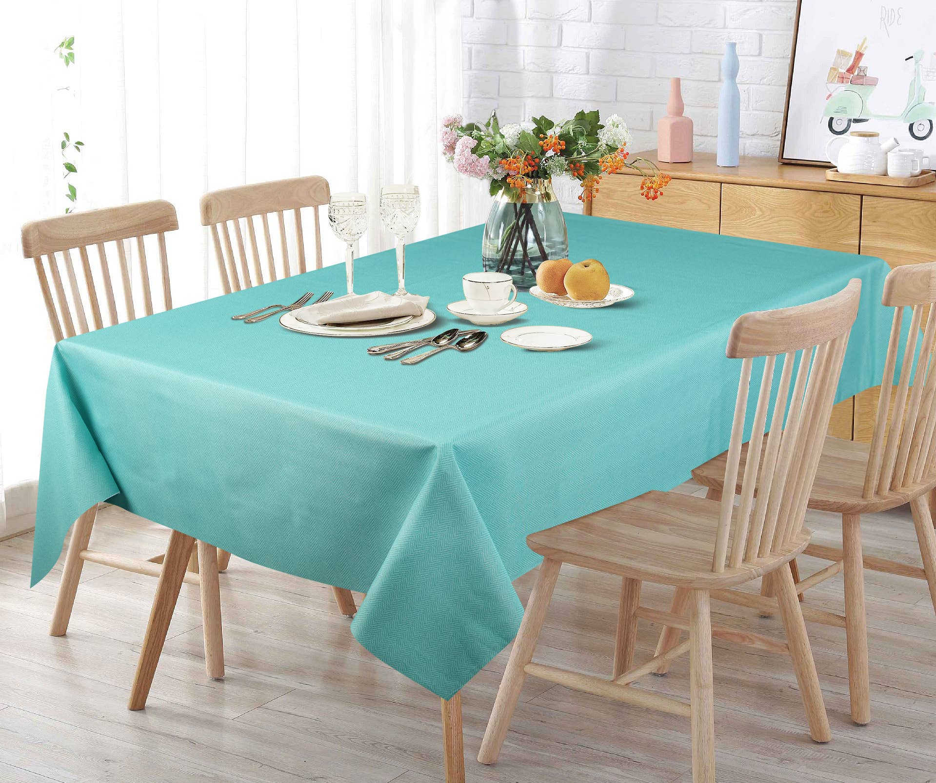 Texstyles Deco Inc. - Wholesale Tablecloth - Chevron Whisper - Aqua - 100% Polyester Tablecloth1