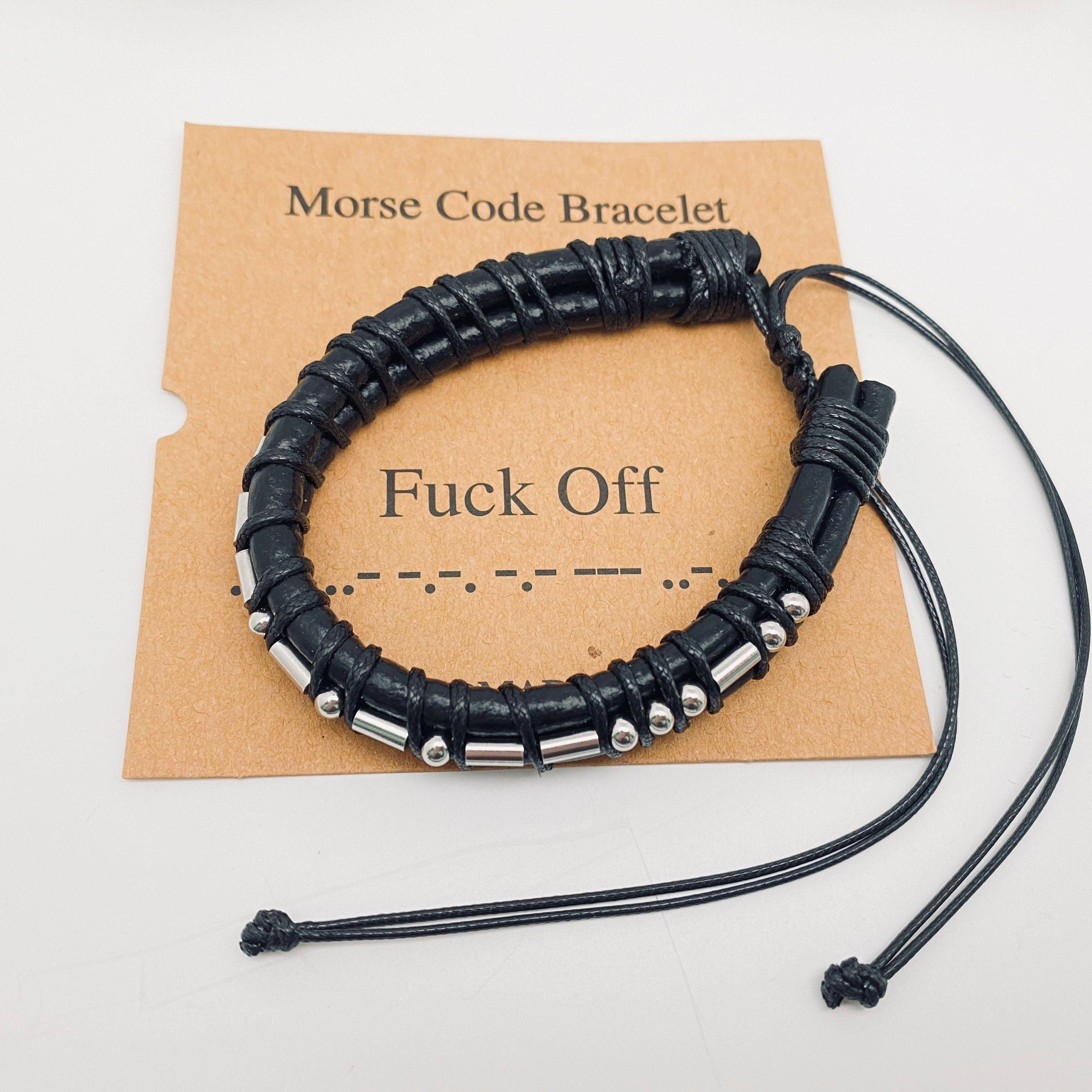 Mio Queena - Wholesale Woven/Braided Bracelet - Stainless Steel Bead Morse Code Leather Adjustable Bracelet1