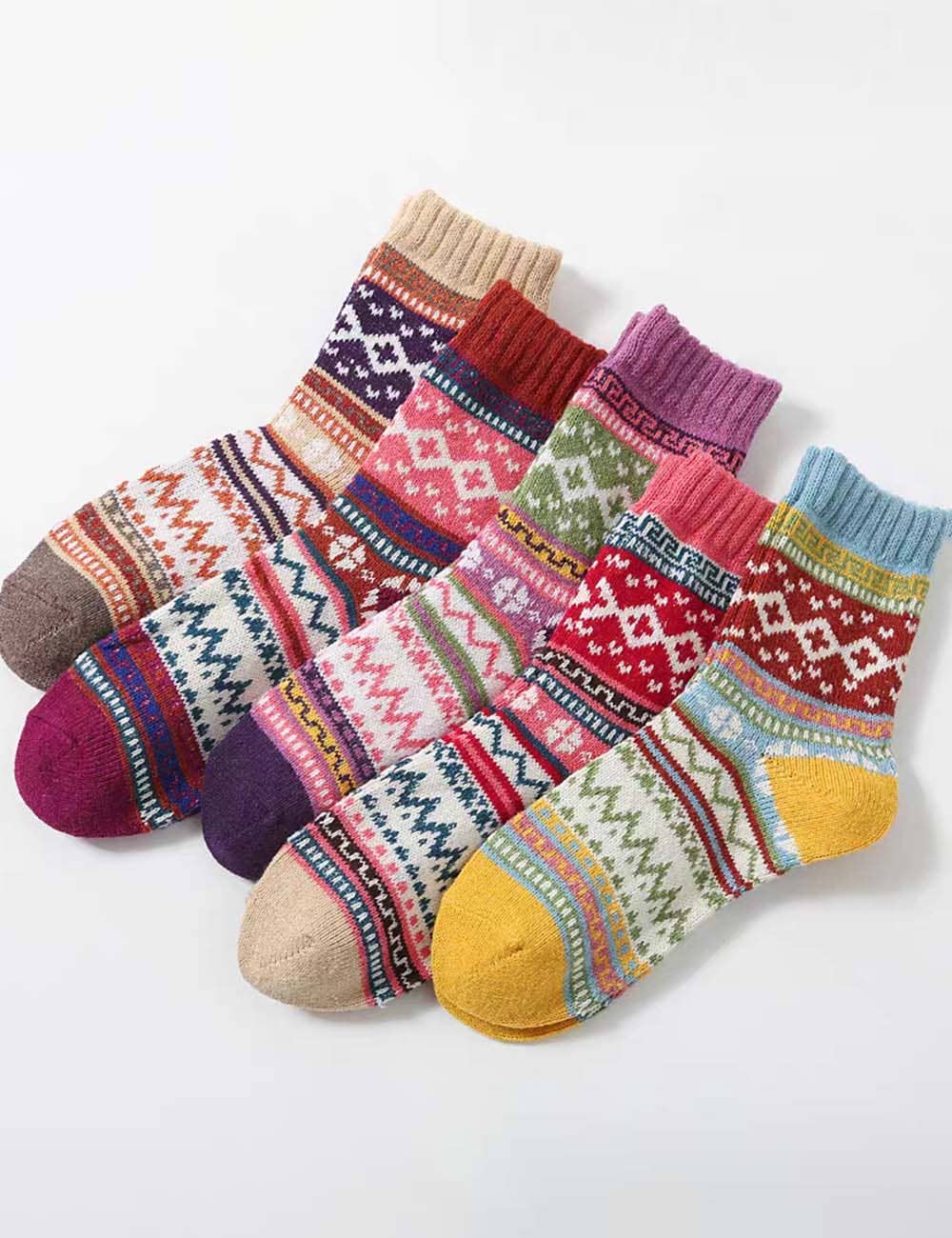 Sweetkama - Vente Chaussettes – femme - Chaussettes montantes tricotées à motif géométrique coloré vintage pour femmes0