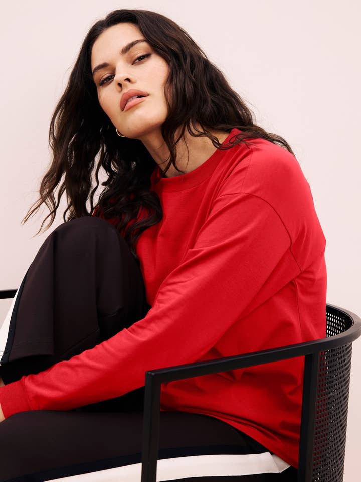 Long Sleeve Relaxed Tee - Ruby Red for wholesale by Universal Standard