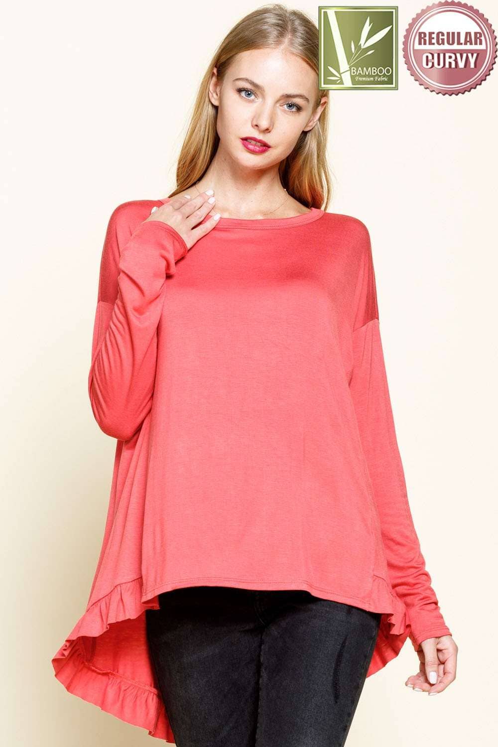 mittoshop - Wholesale Tunic - Women's - BAMBOO RUFFLED HEM HIGH & LOW TUNIC KNIT TOP8