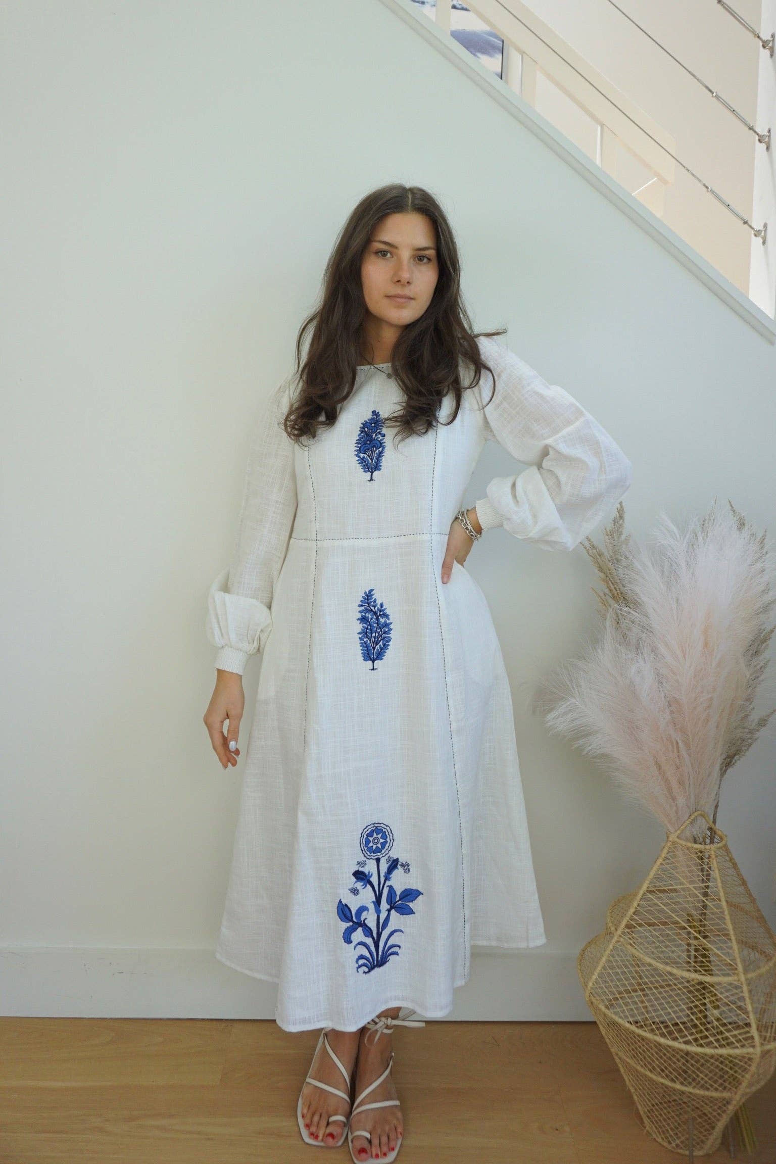 NIBI MTK - Wholesale Dress - Women's - Milo Dress in White/Blue Emb