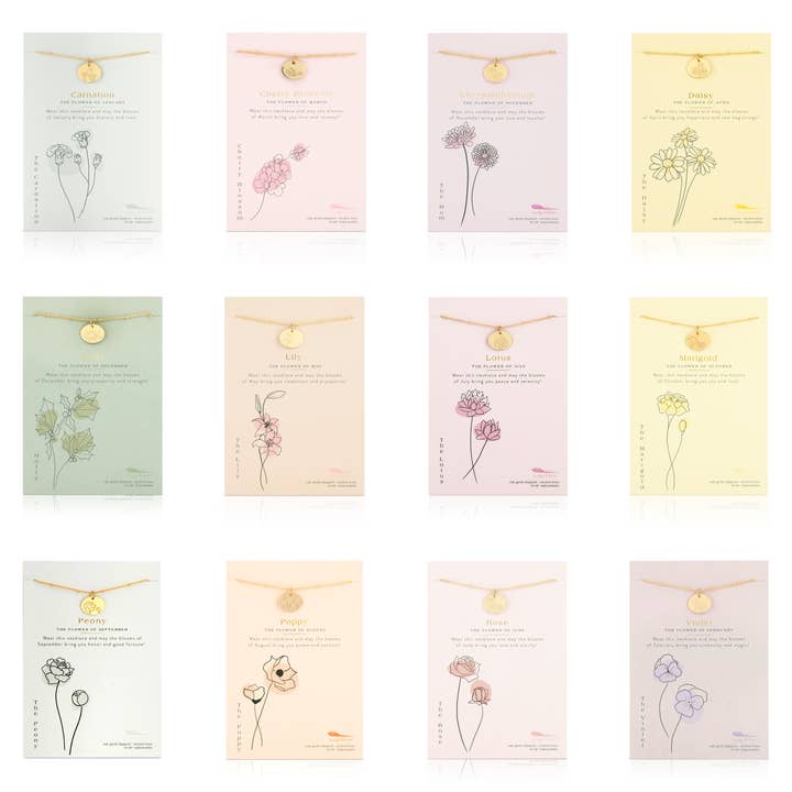 Lucky Feather - Wholesale Pendant/Charm Necklace - Birth Month Flower Necklace ASSORTMENT - 48 pc0