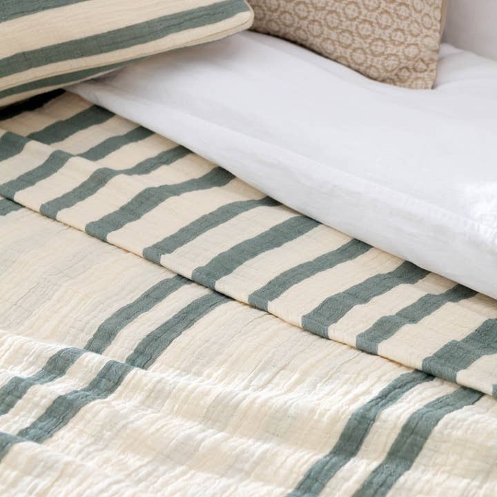 Woven Stripe 100% Cotton Bedspread Eucalyptus for wholesale on Faire3