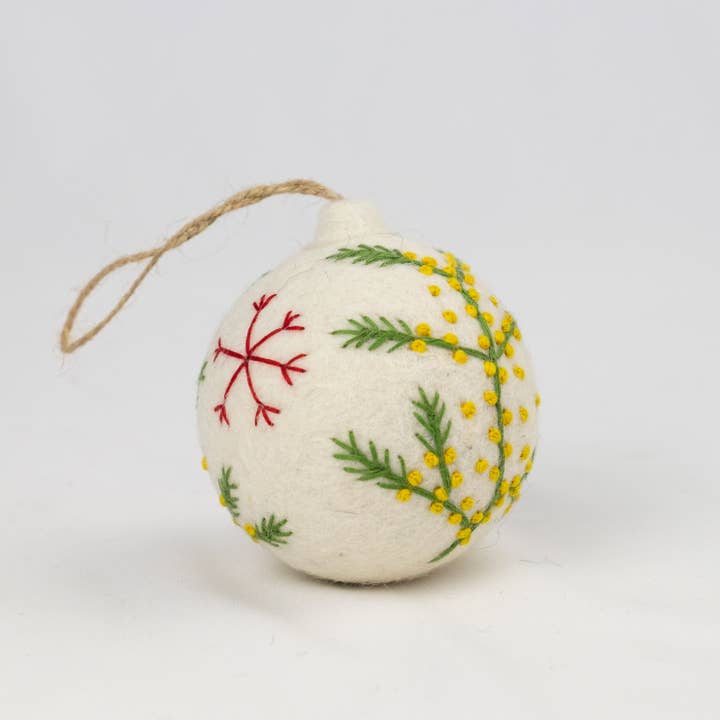 The Winding Road - Wholesale Ornament Set - Ornament - Holiday Felt Ball Hand Embroidered White Assorted