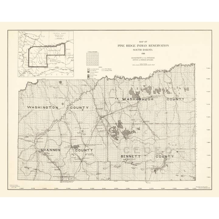 Ted's Vintage Art - Wholesale Map - Vintage Pine Ridge Indian Reservation Map 19144