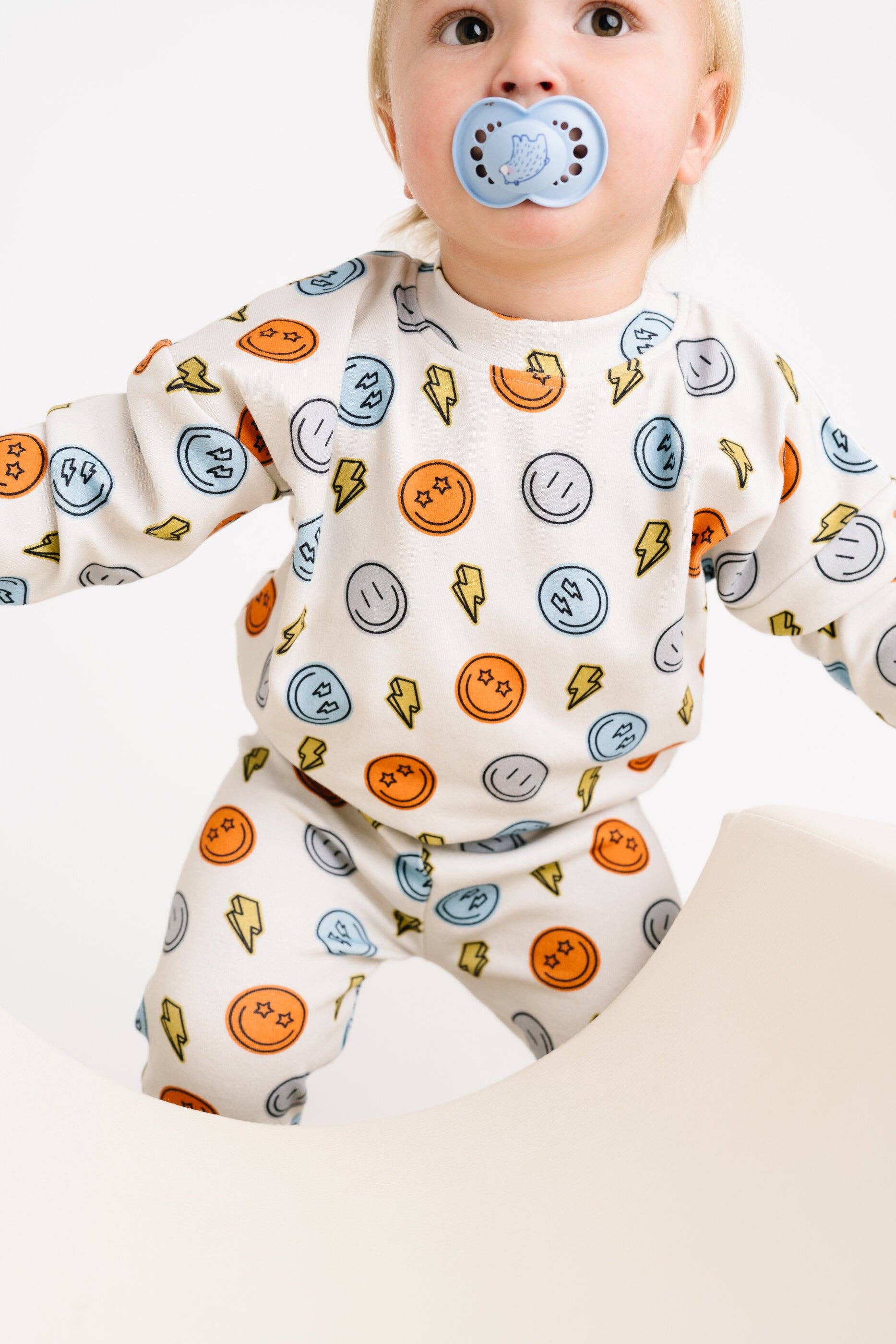 Little One Shop - Wholesale Top & Pant Set - Baby - Electric Smiley Crewneck Set