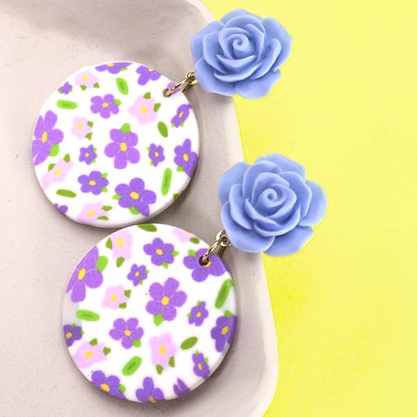 JOSSLYN by wall to wall - Wholesale Dangle Earrings - FLOWER ROUND POLYMER CLAY EARRINGS | 40E287