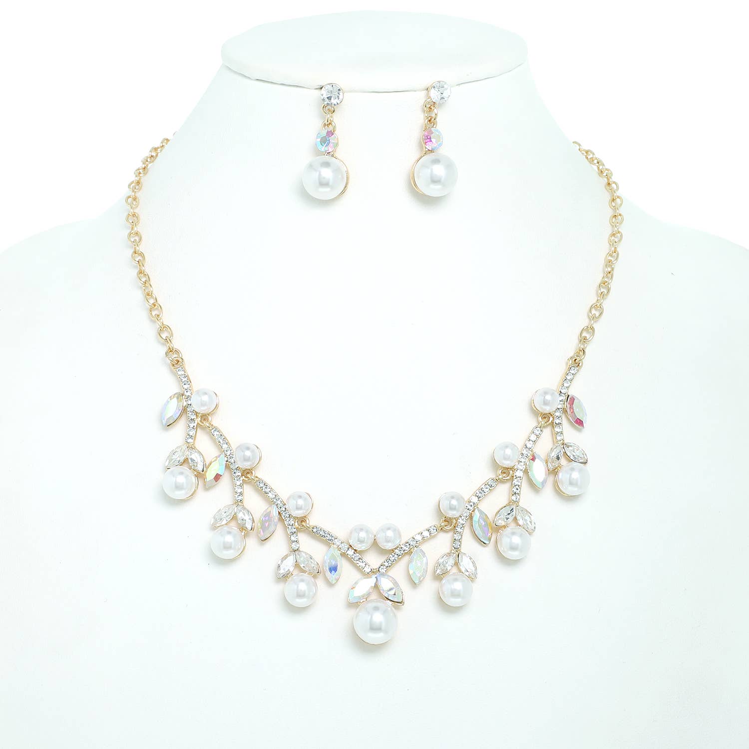 SP Sophia Collection - Wholesale Jewelry Set - Crystal Petal Cut Pearl Necklace Set1