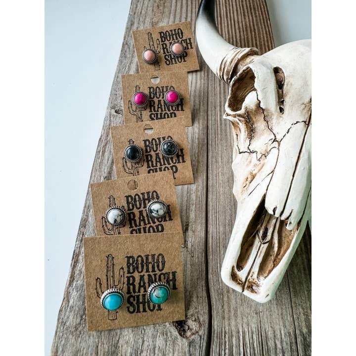 Boho Ranch Shop - Wholesale Stud/Post Earrings - Western Mini Stone Stud Earrings - Heart Square Circle Bar7