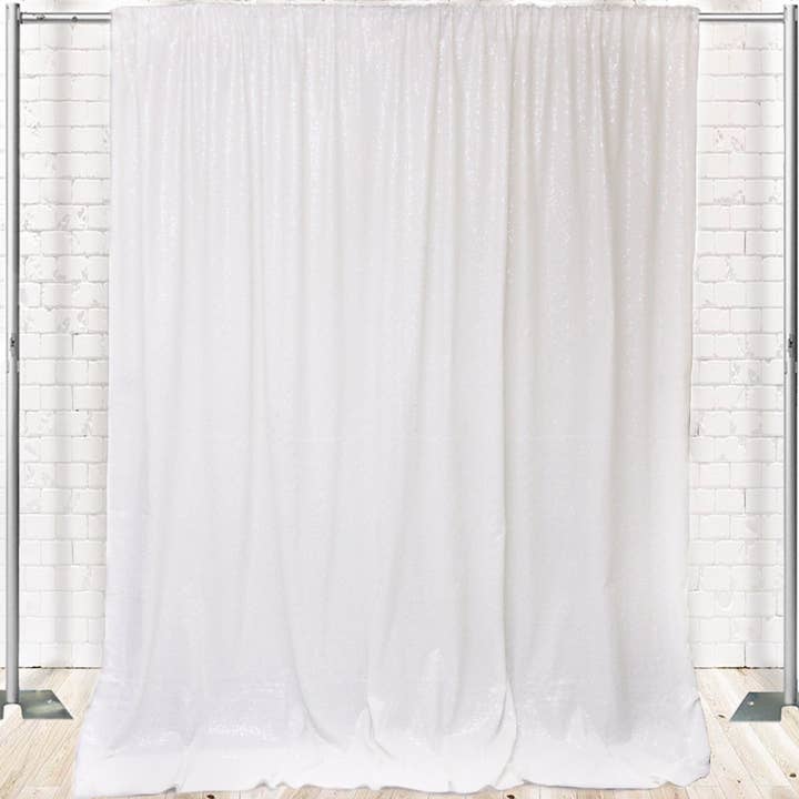 YOUR CHAIR COVERS - Wholesale Photography Backdrop - Glitz Sequin on Taffeta Drape/Backdrop 8 ft x 104 Inches White