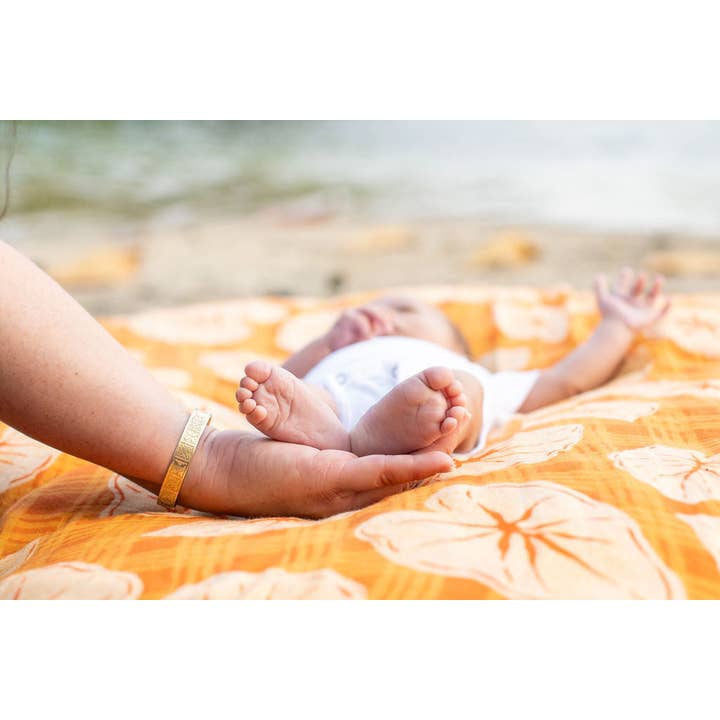 The Keiki Dept - Wholesale Swaddle - Baby - Caramel Orange Palaka Kalo Bamboo Muslin Kapa Moe (Swaddle Blanket)