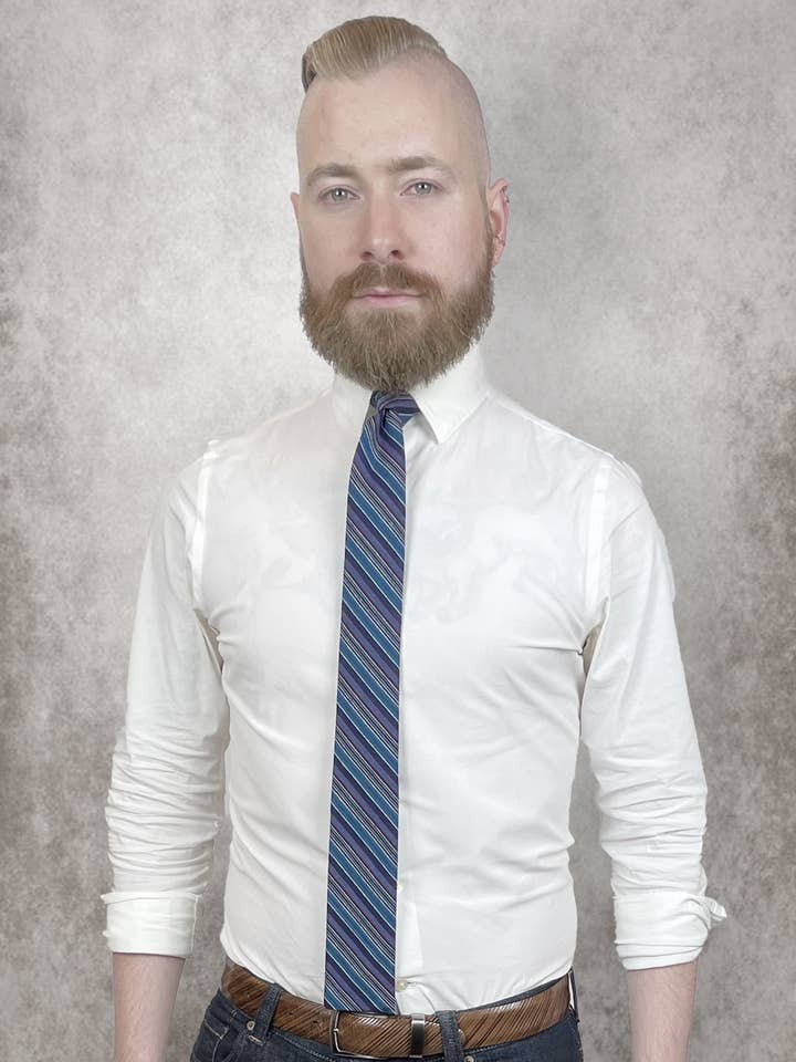 Blue Woven Square Cut Necktie for wholesale by Olaf Olsson