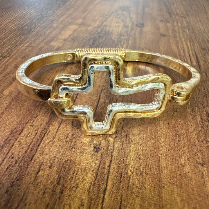 Paco Designs - Wholesale Cuff Bracelet - Beautiful Mixed Metal Cross Cuff Bracelet Gold OR Silver