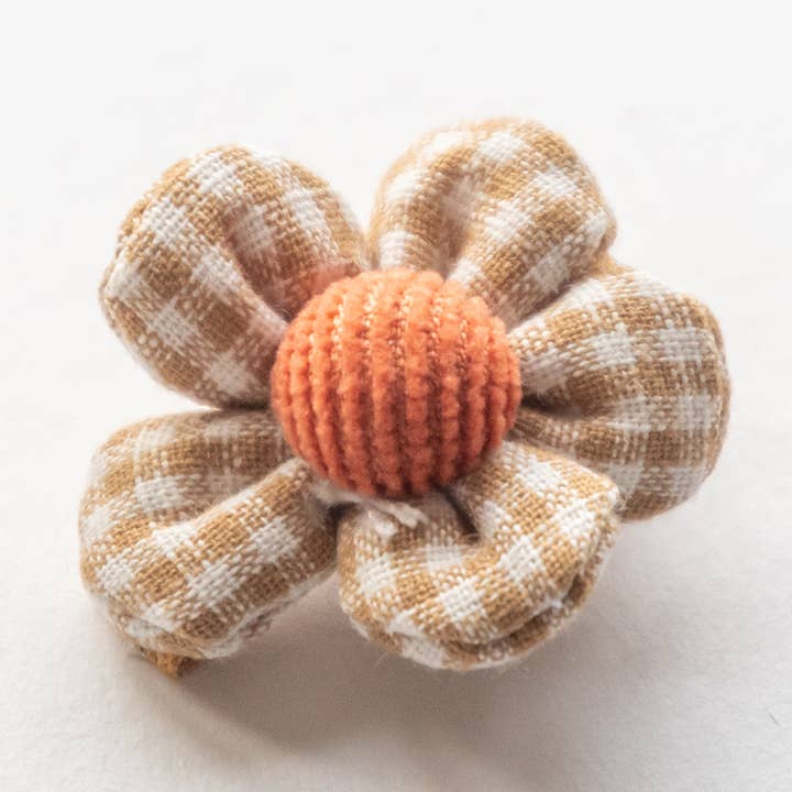 Gingham Flower Hair Clip | Beige for wholesale by Tangle Shiny Stars