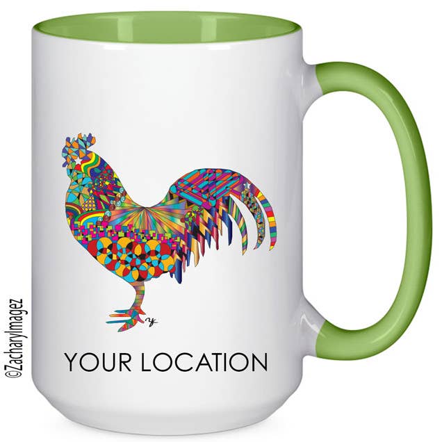 Colorful Rooster 15 oz Ceramic Mug for wholesale by Zachary Imagez