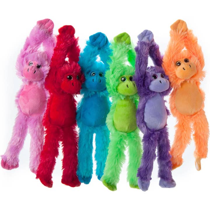 14" (28cm) Hanging Monkey Rainbow Assortment for wholesale by The Petting Zoo