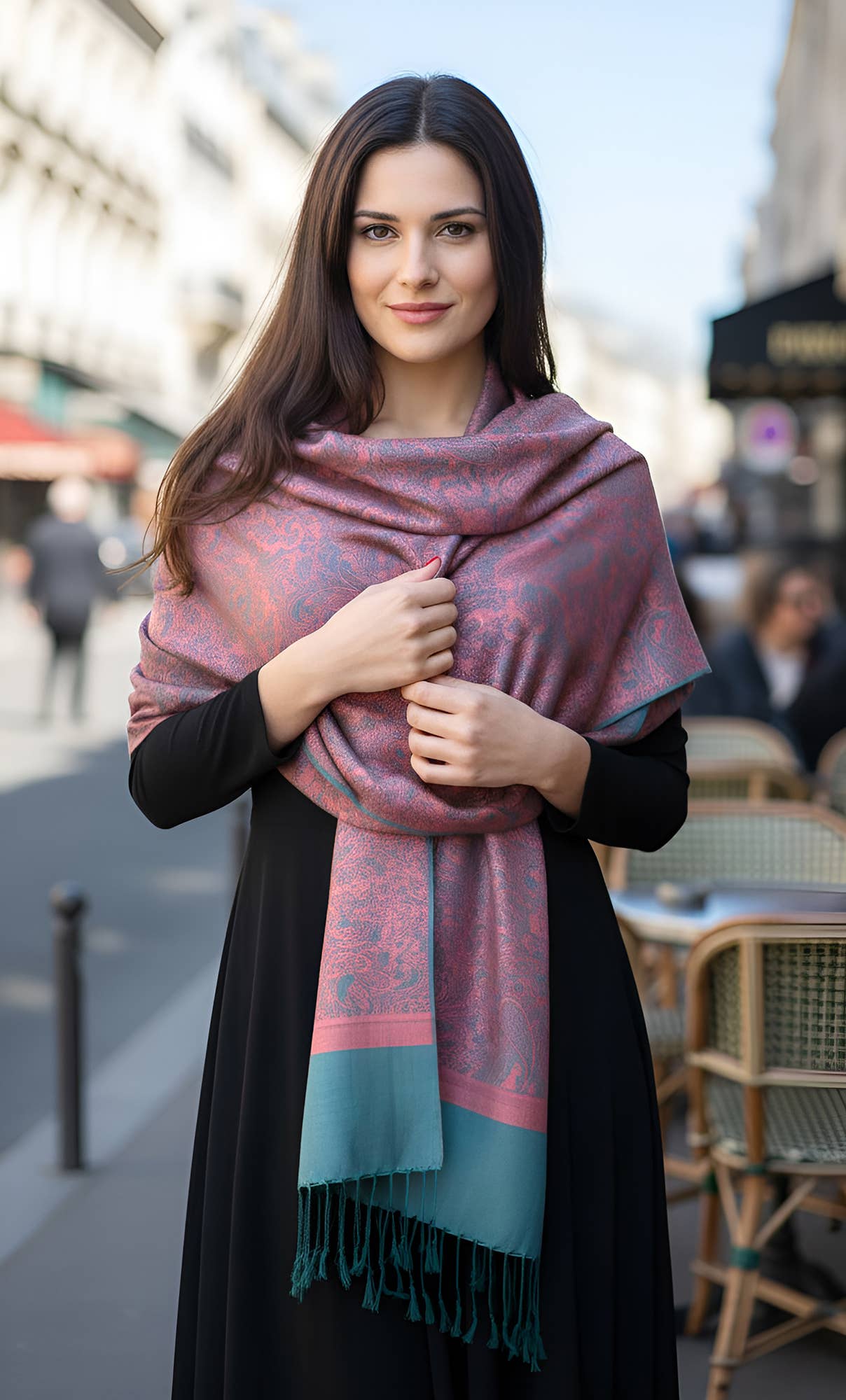 SERENITA – Großhandel Schal – Damen – Jacquard Paisley Pashmina Schal Wendbarer Stola-Wickel16