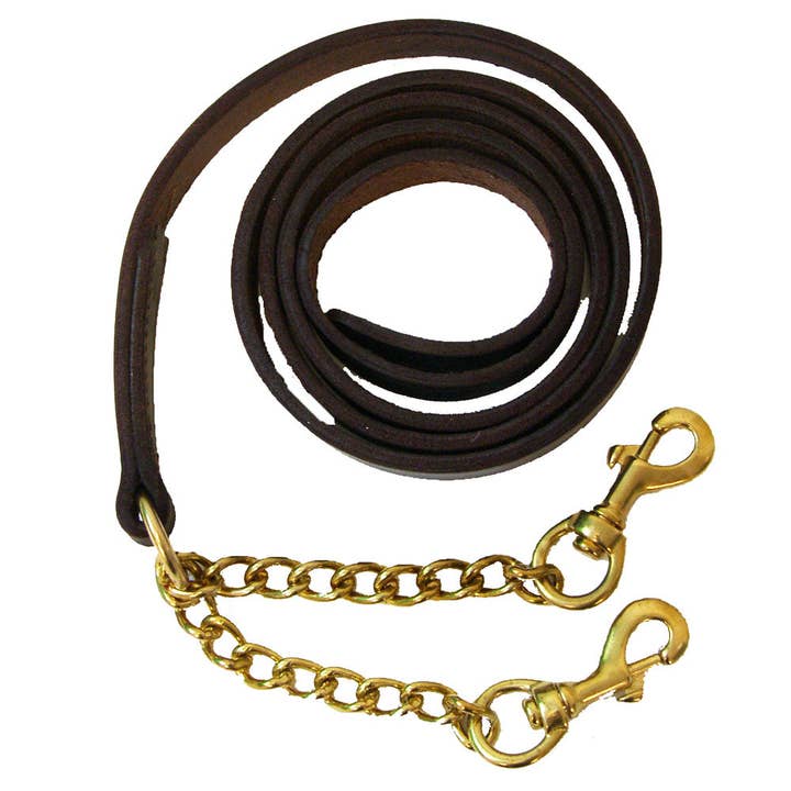 1" x 7' Leather Lead with 8" Solid Brass Newmarket Chain for wholesale by Intrepid International