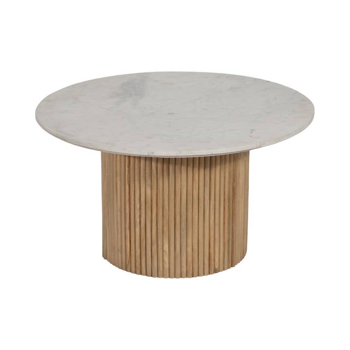 Sagebrook Home - Wholesale Coffee Table - 34 in. Natural/White Round Wood/Marble Reeded Coffee Table