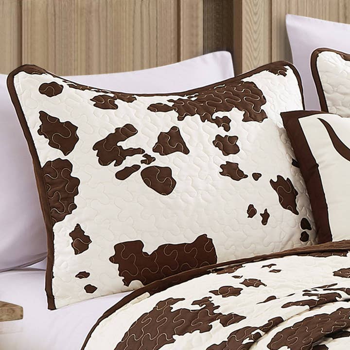 Linen Mart - Wholesale Quilt - Rustic Cowhide Brown Cow Skull Quilt Set - 5 Piece Set