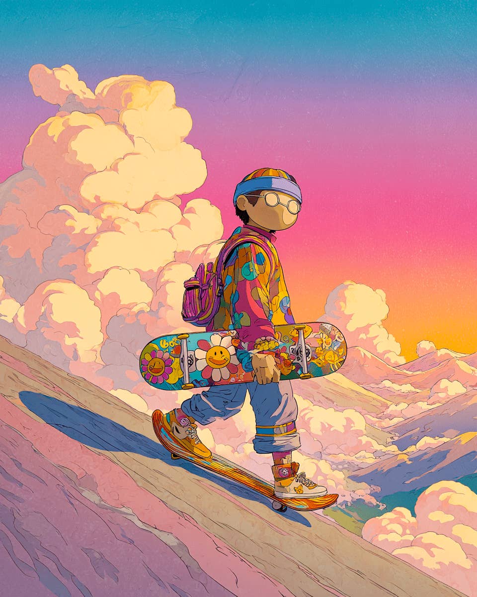 Mowbi - Wholesale Kunstprint - Oshare Skateboarder Japanse Pop Art Print - 20x25 cm Kunstwerk voor 28x36 cm Lijst