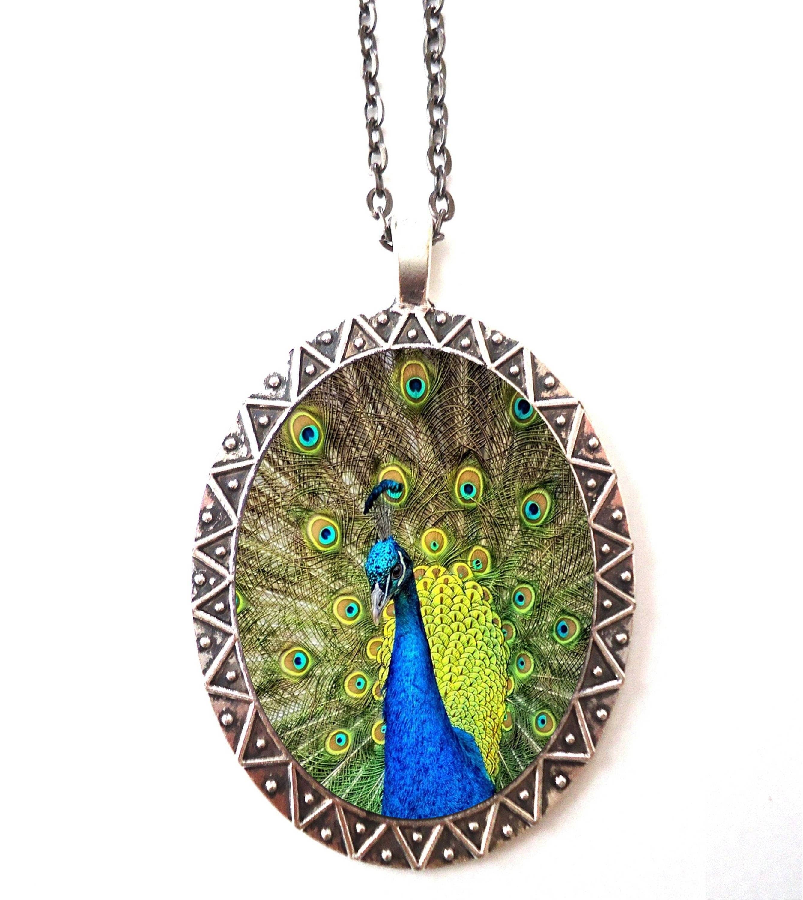 FringePop - Wholesale Pendant/Charm Necklace - Peacock Bird Necklace Pendant Silver Tone - Bird Feathers Animal Art0