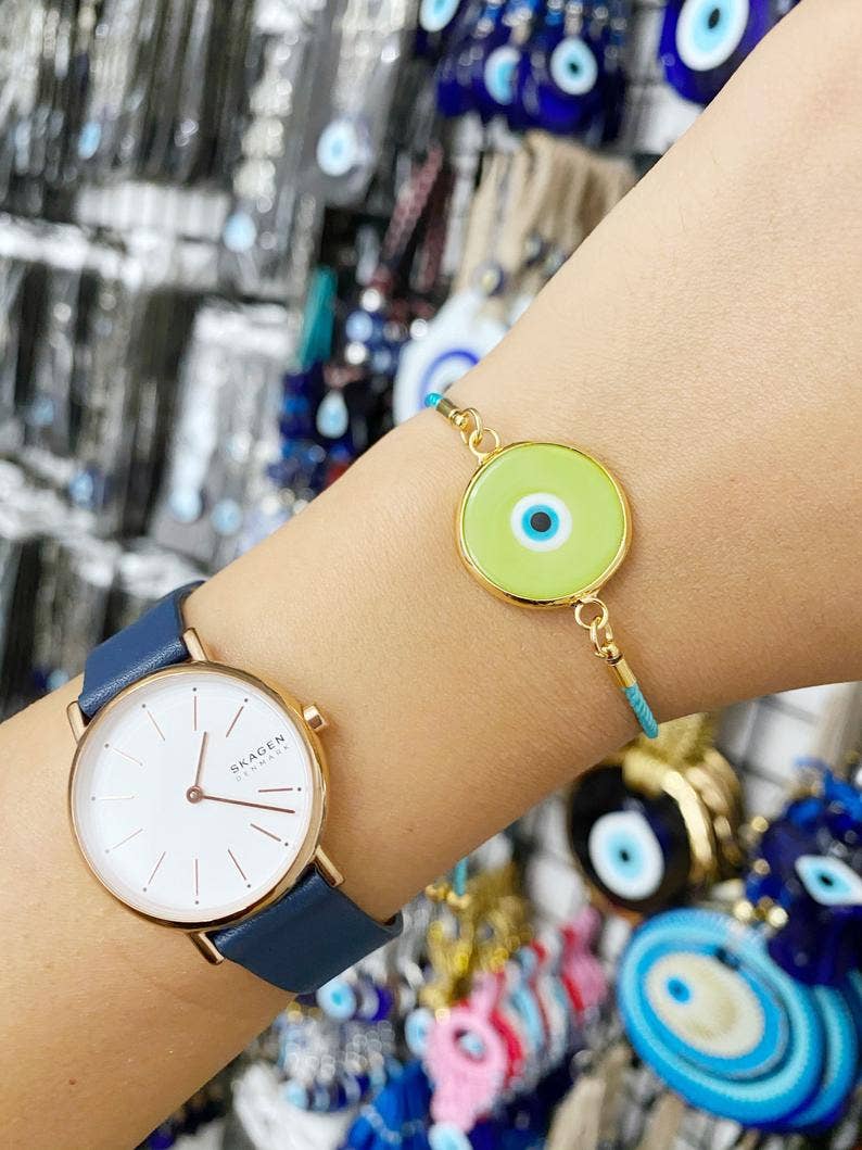 Evileyefavor – wholesale Charm/dangle bracelet – Murano Evil Eye Bracelet, Green Murano Bead, Adjustable Cord Bracelet1
