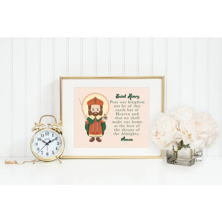 Meyer Market Designs - Wholesale Art Print - Saint Henry poster print. St Henry Wall Art Poster. Nursery Art. Kids Room. Prayer Print. Catholic. Henry Prayer. Pray our kingdom