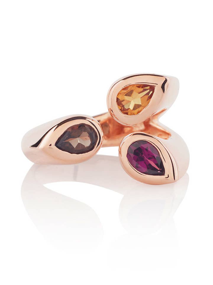 Kazo Rose Gold Ring With Smoky Quartz, Citrine and Rhodolite for wholesale by Manja