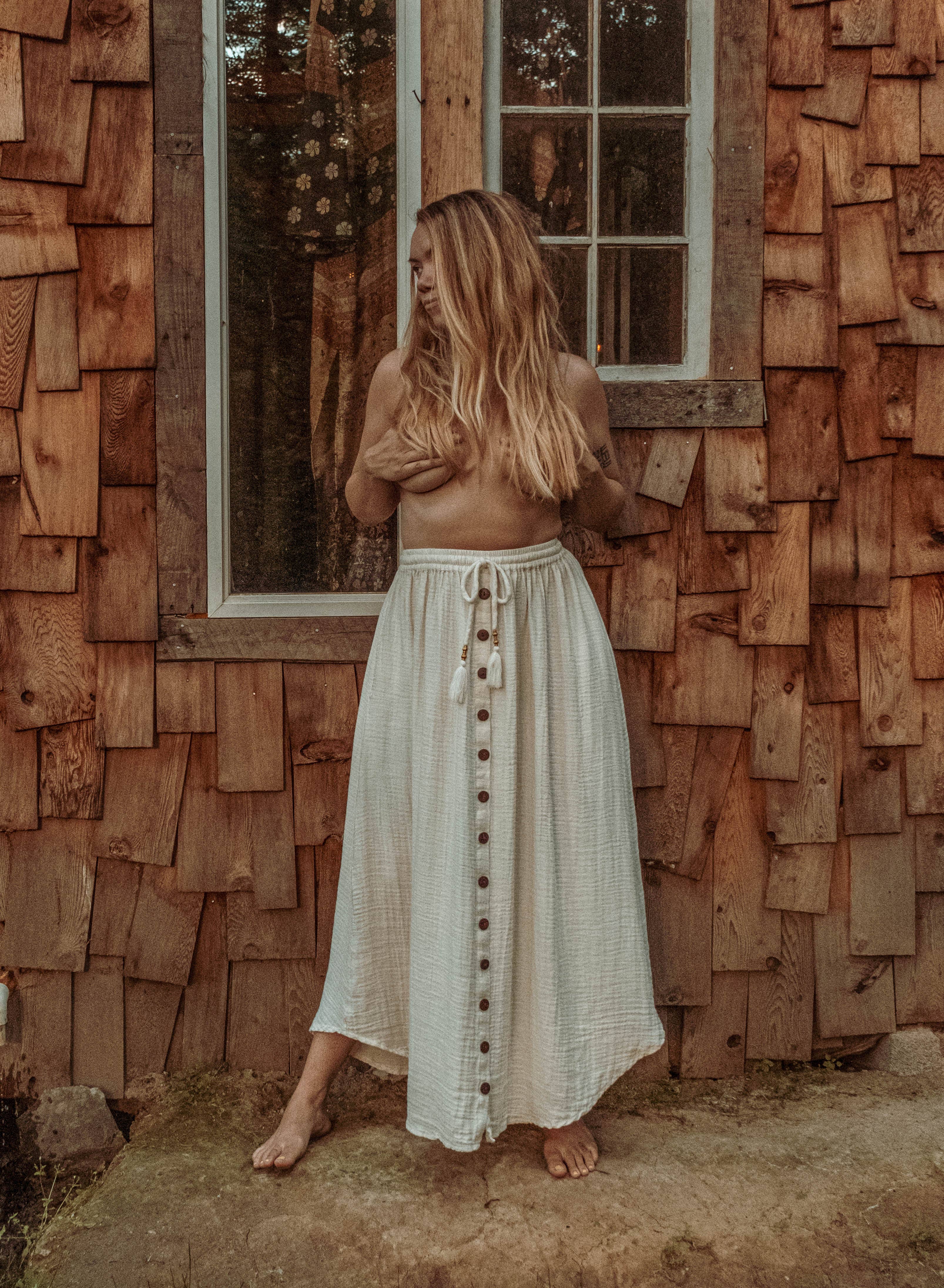 Gardenbelle Shop - Vente Jupe – femme - Jupe boutonnée en bambou et coton Beachy Boho, jupe longue bohème6