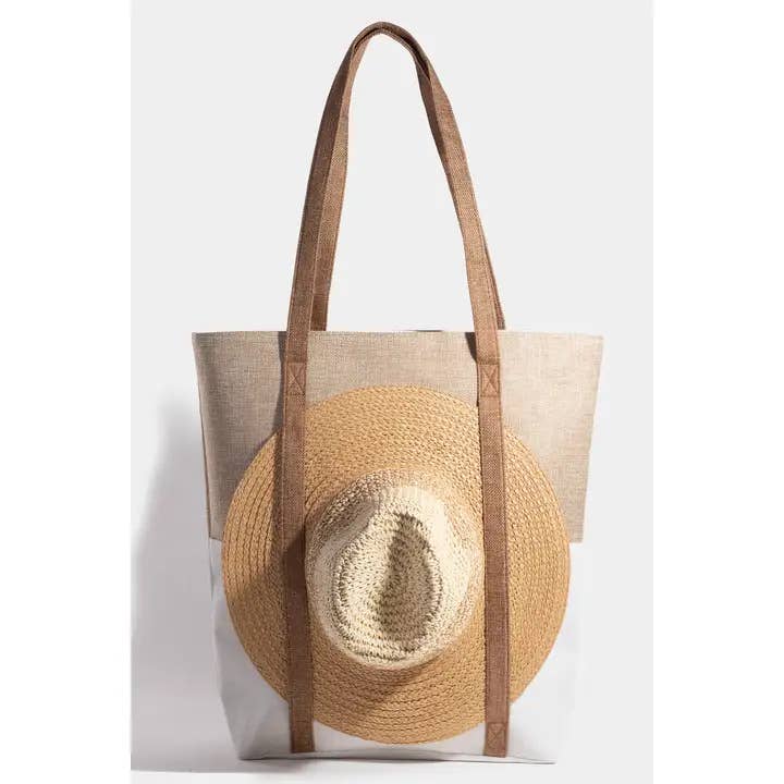 Large Two-Tone Hat Carrier Canvas Tote Bag IVKH for wholesale by The Local Gift Box featuring Bready or Knot Challah by Nancy