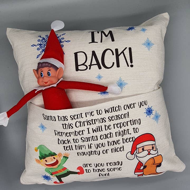 Gift and Stitch - Wholesale Throw/Decorative Pillow - Elf Arrival Cushion, Naughty Christmas Elf printed