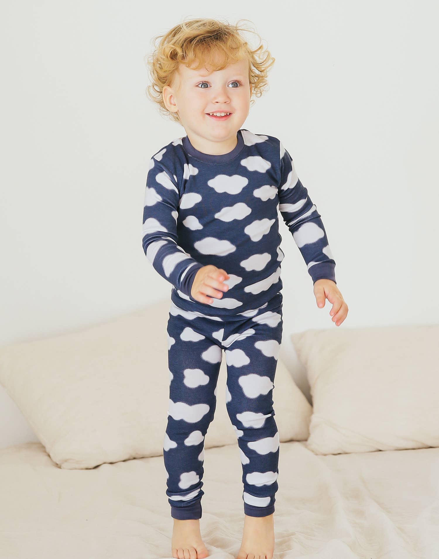 Navy Cloud Modal Long Sleeve PJs for wholesale on Faire3