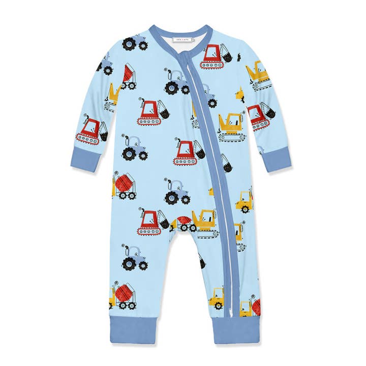 Ice Blue Trucks&Tractors Zip-Up Playsuit for wholesale by Millie Loves Lily