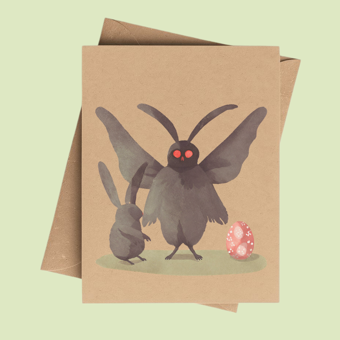 Cryptic Paper Co. - Wholesale Easter Card - Vintage Creepy Easter Bunny Notecard on Kraft Paper2