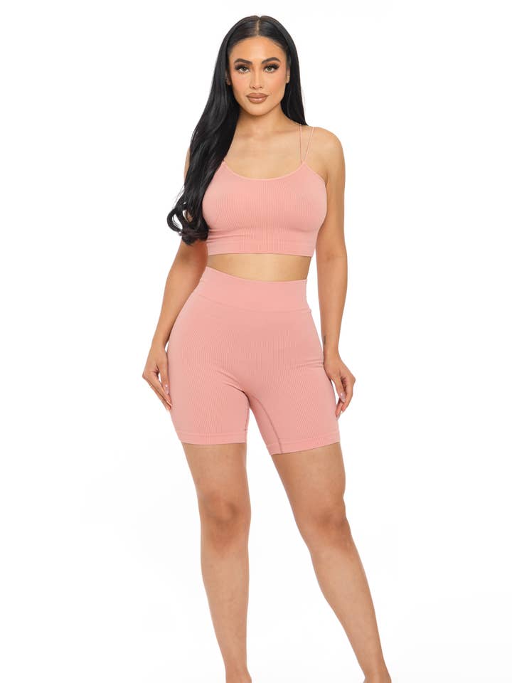 2 Pcs Double Spaghetti Strap Tank Top and Biker Shorts Set for wholesale by Lime All the Time