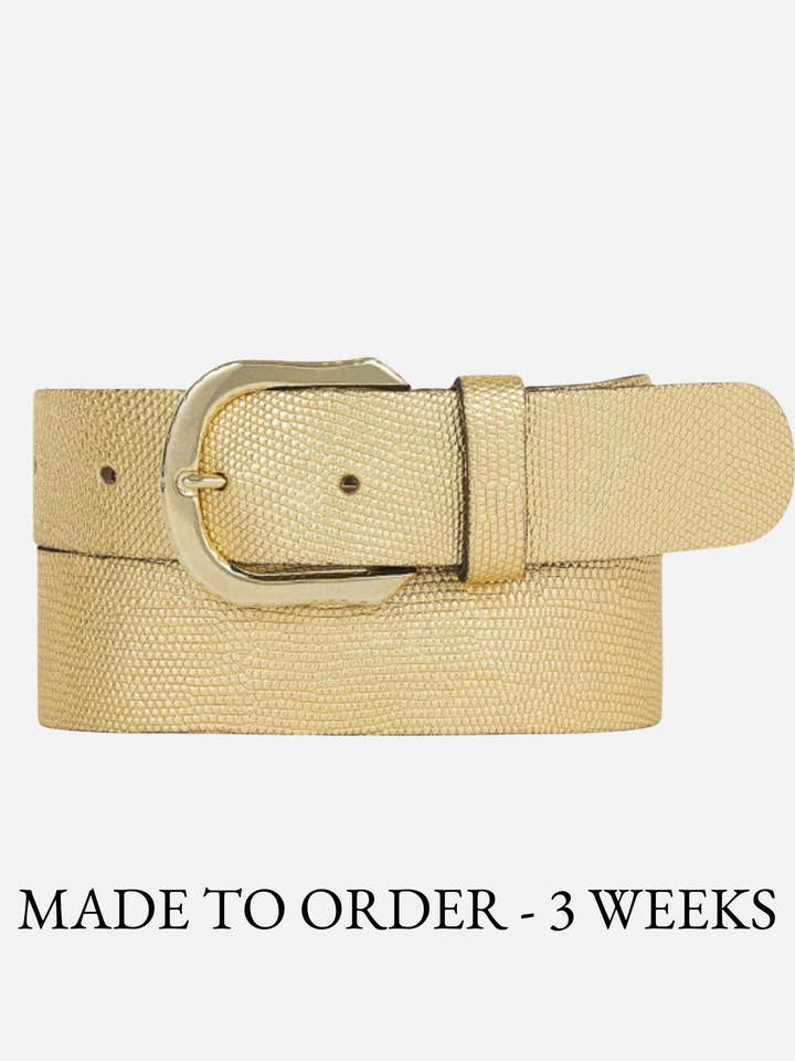 MADE TO ORDER Dana | Metallic Iguana Textured Leather Belt for wholesale by Amsterdam Heritage Leather Belts, Bags, Jackets & Apparel