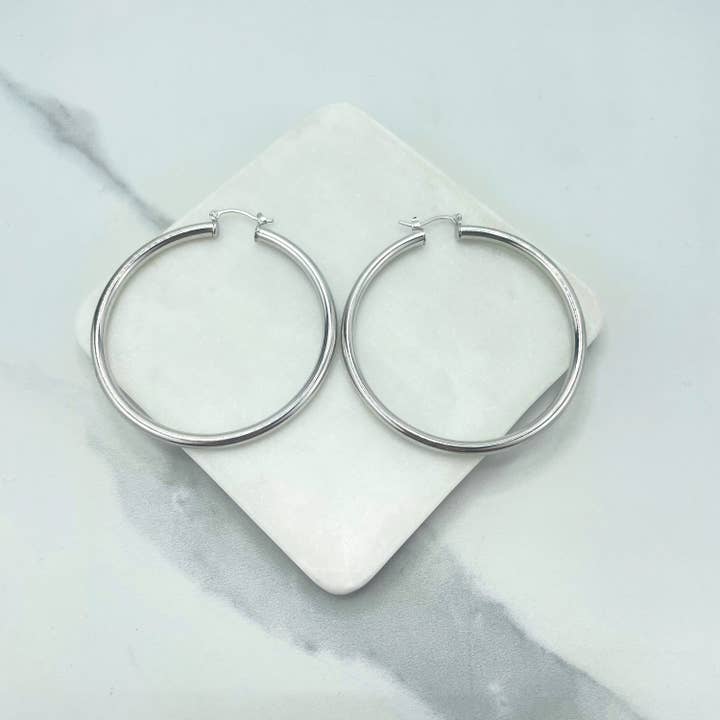 DIJU Jewelry - Wholesale Hoop Earrings - Silver Filled 2mm Thickness Hoops Earrings 30mm, 40mm, 50mm or 60mm, Wholesale Jewelry Making Supplies