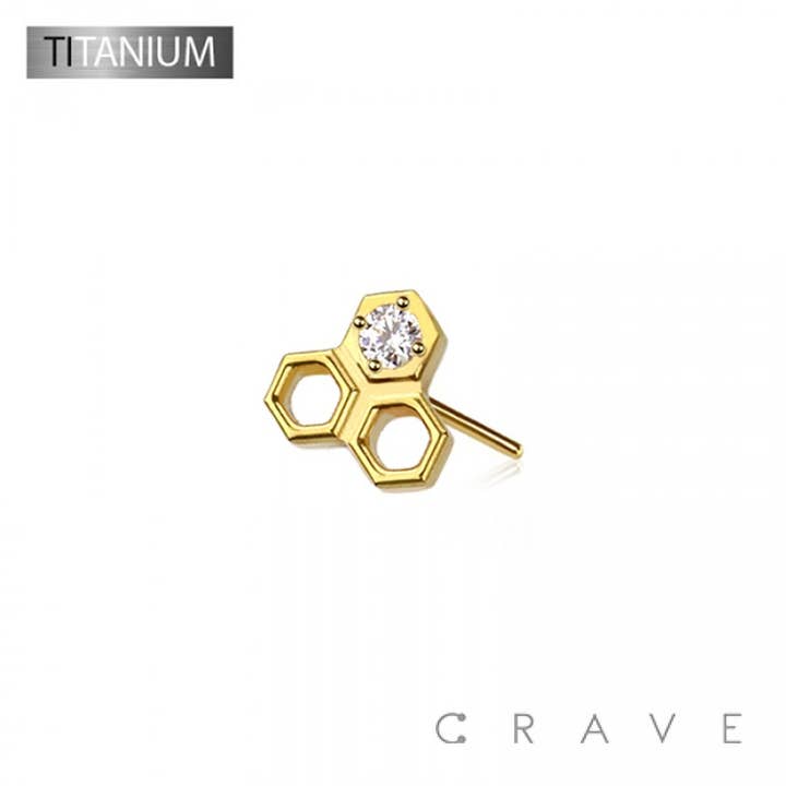 CRAVE BODY JEWELRY - Wholesale Single Earring - IMPLANT GRADE TITANIUM THREADLESS PUSH IN GEMMED HONEYCOMB