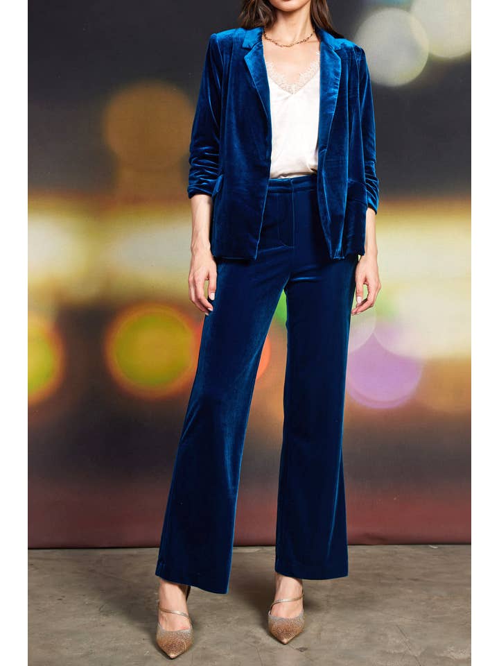 SKIES ARE BLUE - Wholesale Blazer - Women's - Velvet Blazer with Ruched Sleeves