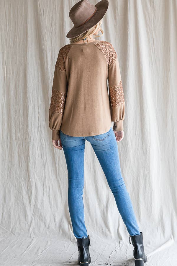 7th Ray - Wholesale Knit Top - Women's - Women's Casual Brush Knit Top with Sequin Contrast T439927