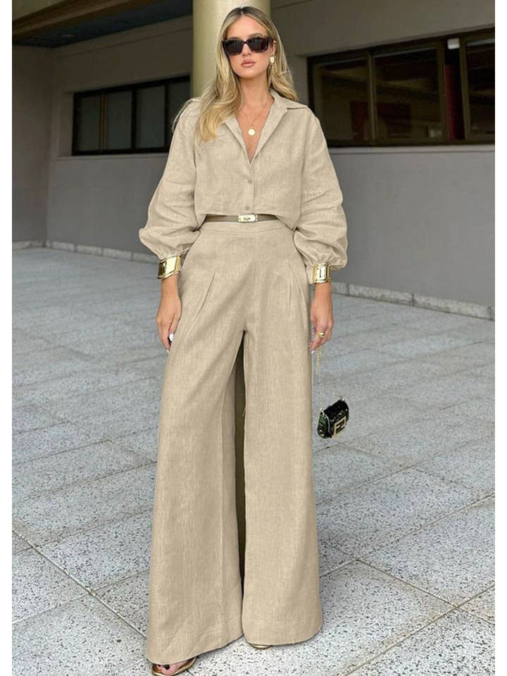 Beige Mara - Linen Blend Two-Piece Set for wholesale on Faire