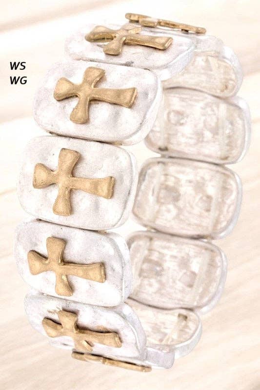 Andrea Bijoux - Wholesale Charm/Dangle Bracelet - HAMMERED LINK CROSS ACCENT BRACELET1