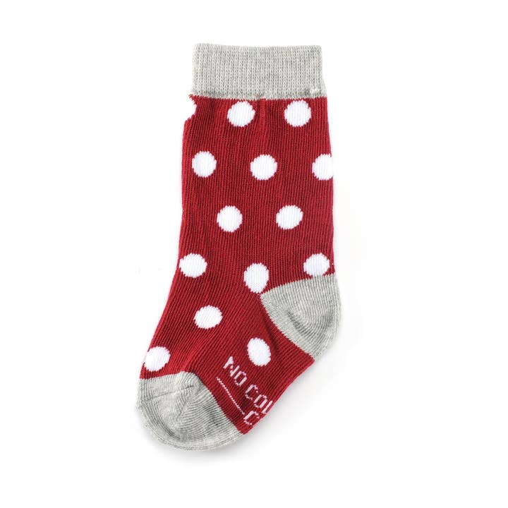 Burgundy with White Polka Dot Toddler Socks for wholesale by No Cold Feet