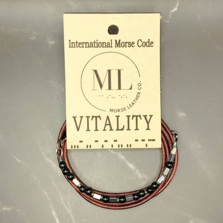 Morse Code Bracelet - VITALITY for wholesale by MorseLeather Co.
