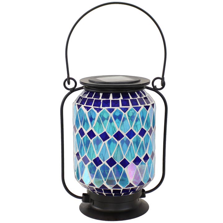 Sunnydaze Decor - Wholesale Lantern - Cool Blue Mosaic Glass Outdoor Solar LED Lantern - 8 in