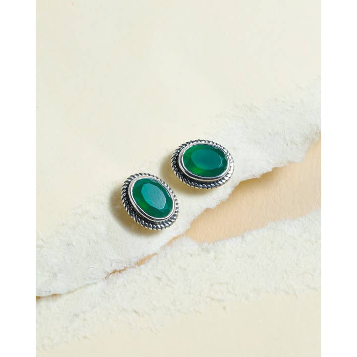 Tiramisu - Wholesale Stud/Post Earrings - Green Onyx 925 Sterling Silver Stud Earrings Jewelry2
