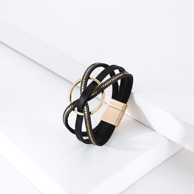 Pretty Persuasions - Wholesale Bangle Bracelet - B22096 Interlocked Ring PU Leather Wrap Bracelet1