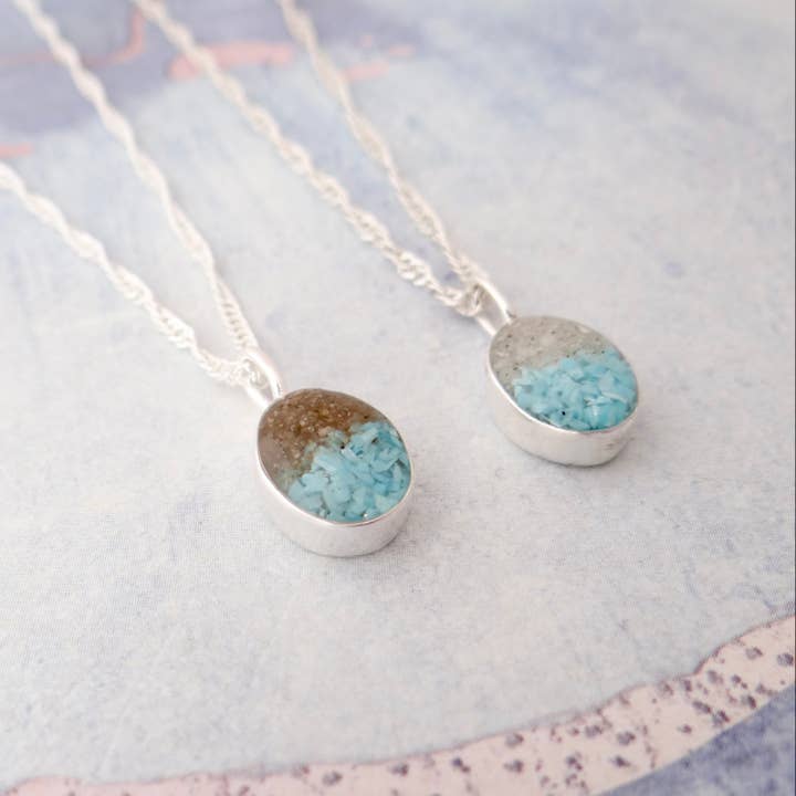 Turquoise & Sand Oval necklace, Sterling Silver, Custom for wholesale by My Captured Journey